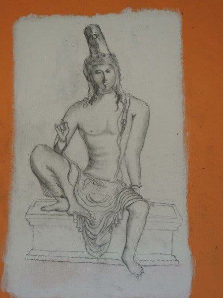 drawing of the golden Avalokiteshvara statuette found in Veheragala