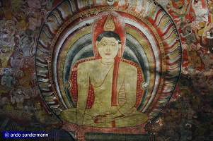 Mara Parajaya mural at the cceiling of Dambulla's cave No. 2
