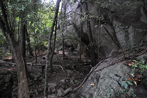 rock shelters in Kaludiya Pokuna near Kandalama