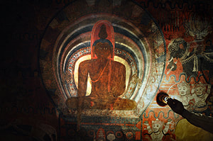 Degaldoruwa ceiing painting depicting the Buddha in Bhumisparsha Mudra