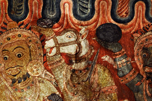 demon with the head of a horse depicted in mural of the Degaldoruwa temple