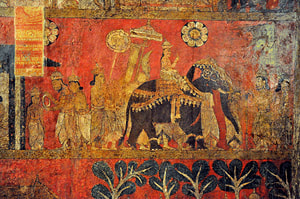 Kandyan style mural in the cave temple of Degaldoruwa in Sri Lanka's Kandy District