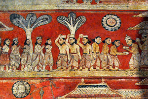 depiction of workers in the Degaldoruwa temple near Kandy