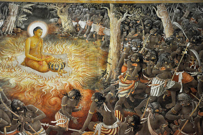 Buddha giving his sermon to the demons in Mahiyangana, painted by Solias Mendis