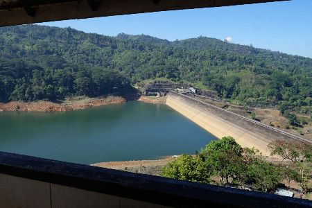 Kotmale dam and reservoir in the Central Province of Sri Lanka