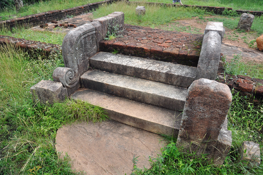 plain moonstone and Makara balustrade in the archaeological site of Thiriyai