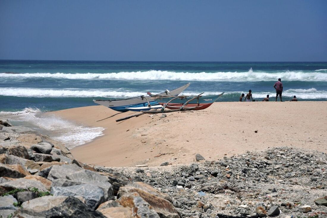 beach near the fishing harbour of Tangalle on the south coast of Sri Lanka