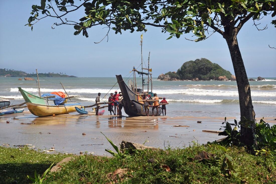 holiday destination and fishermen harbour Weligama Bay on Sri Lanka's southern coast