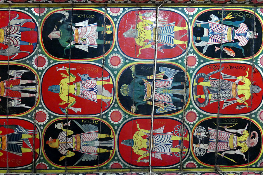 zodiacal animals painted at the ceiling of the Hanguranketa temple in Sri Lanka