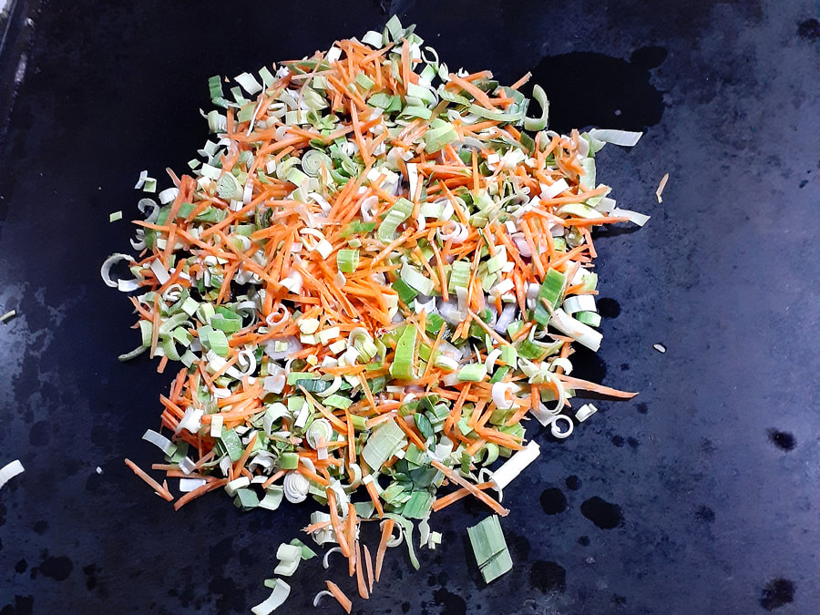 vegetables for Kottu Roti on the grill