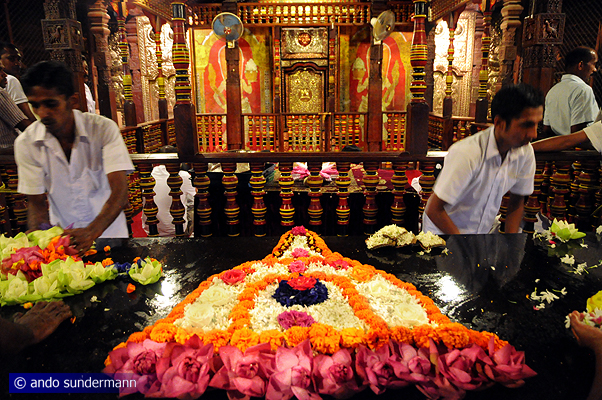 Puja ceremony in Kandy's Sacred Tooth Relic Temple