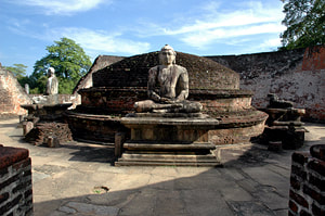 stupa and Buddha image inside the Vatadage of Polonnaruwa