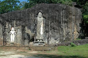 Buduruvagala group of rock-cut Buddhist sculptures in Sri Lanka