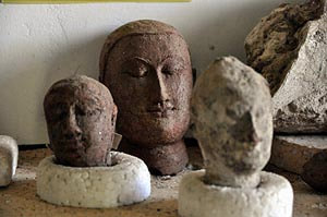 heads of former Buddha statues excavated in the Ramba Vihara