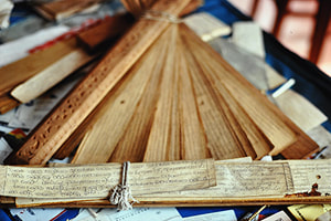 Ola leaf manuscripts in the museum of the Aluvihare Temple