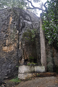 rock-cut Buddha of Dova rock temple near Ella