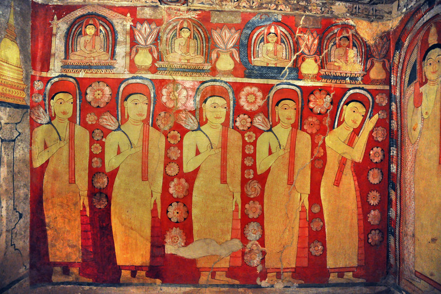 Kandyan murals in Dambadeniya depicting Arhants