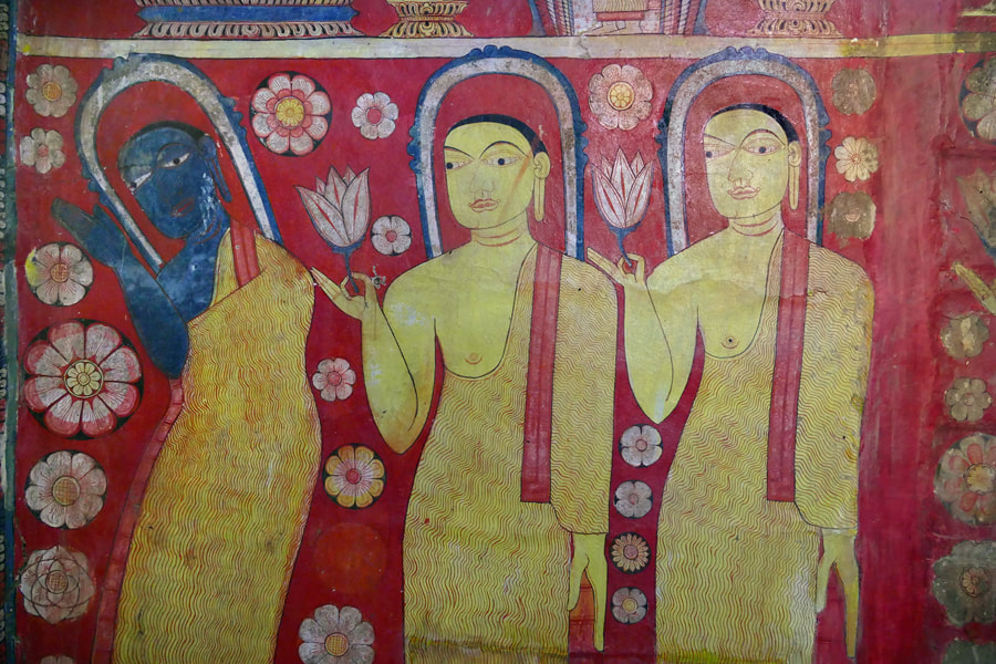 Moggallana and Arhants depicted on a Kandy painting in Dambadeniya