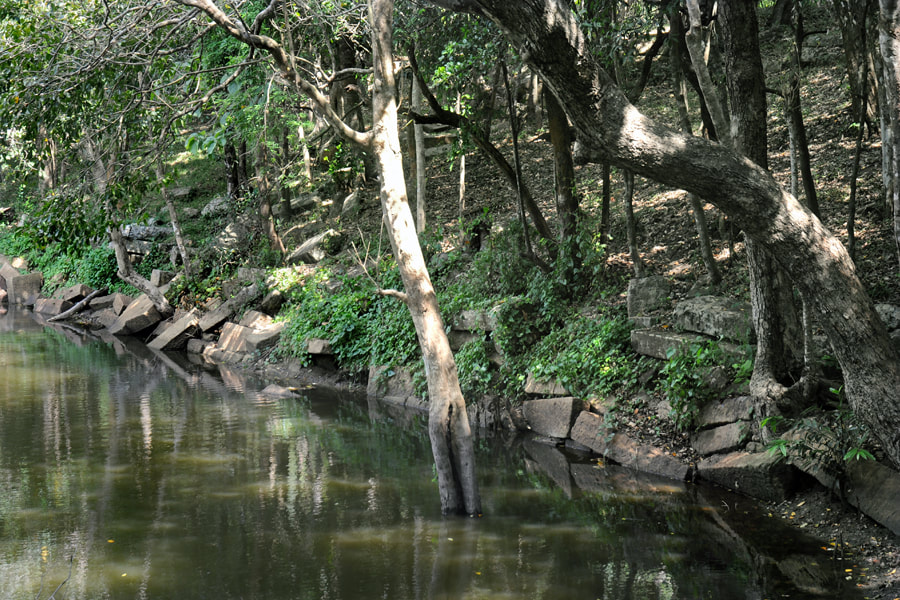 Ghats at ancient Manakanda pond in Sri Lanka