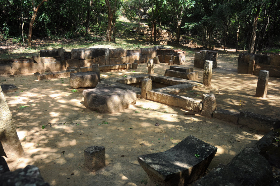 ancient Ayurvedic hospital with grinding stones in Manakanda in Sri Lanka