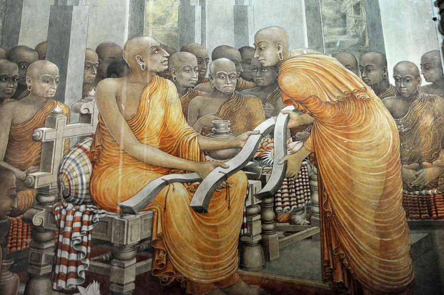 Buddhaghosa presenting the Visuddhimagga, painting by Solias Mendis in Kelaniya