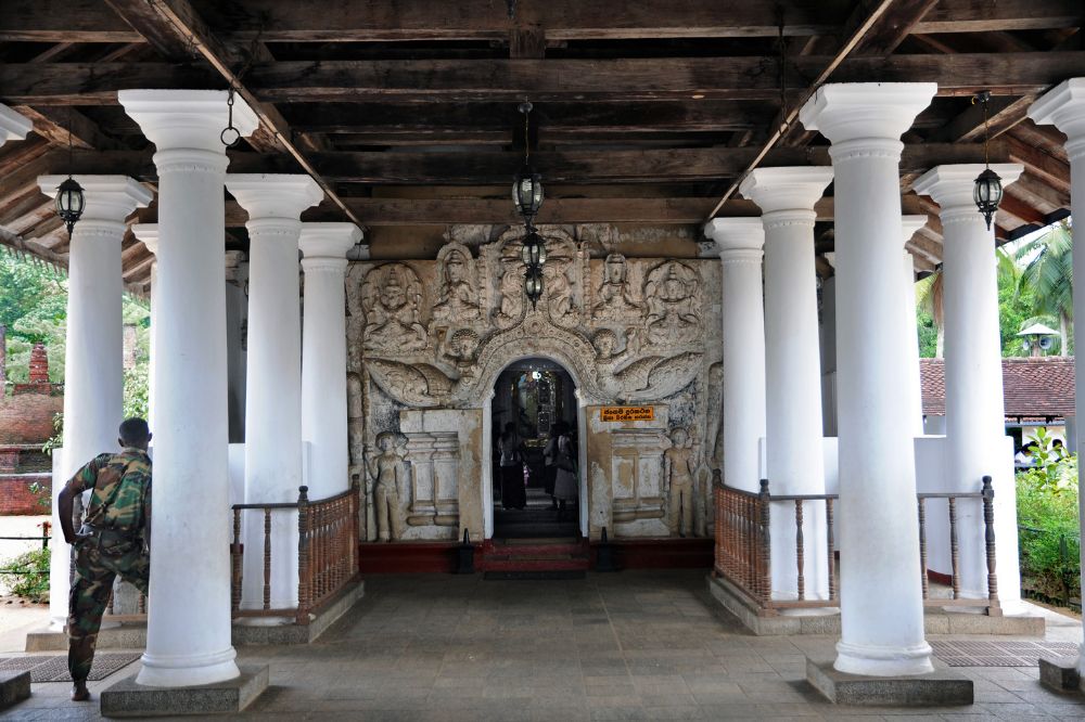 pillared drummers hall of the Maha Saman Temple in Ratnapura in Sri Lanka