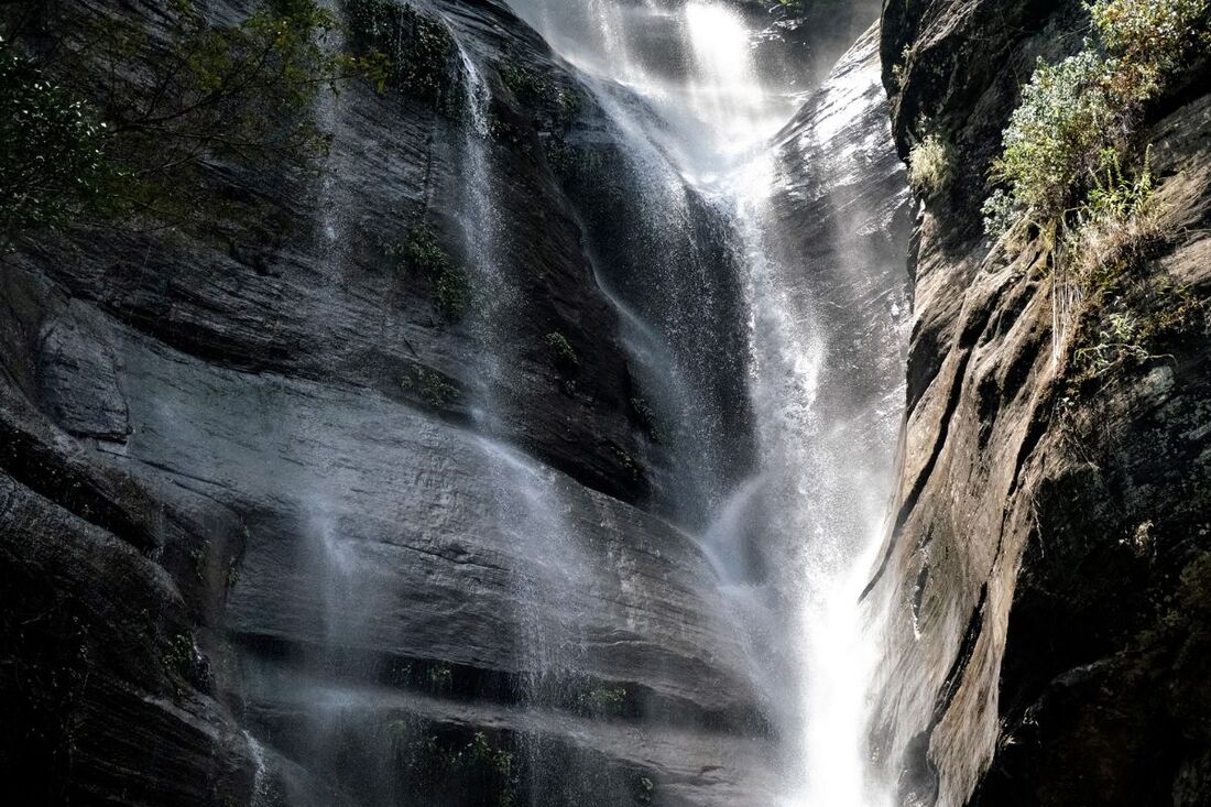 hiking destination Diyakerella waterfalls near Meemure in Sri Lanka's Knuckles Range