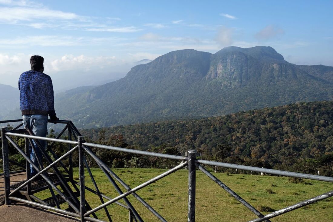 view from the observation platform of Moon Plains to the rock of Hakgala in the Central Highlands of Sri Lanka