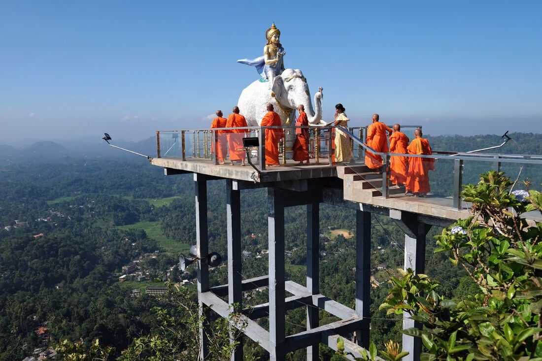 viewing platform with Sumana Saman statue at Nelligala Temple near Kandy