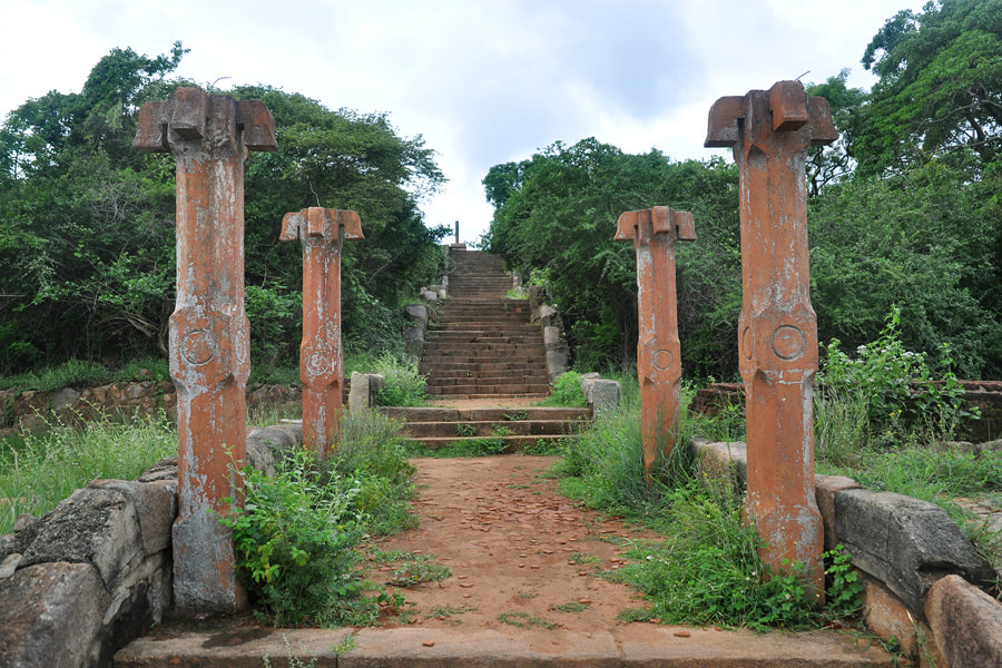 typical Sri Lankan form of pillars seen in the monastic complex of Thiriyai in Trincomalee District