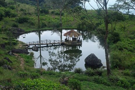 pond with summer hut in Loolecondera Tea Estate on the way to Kondagala