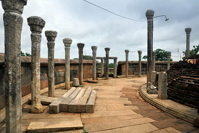 pillars in the interior of the Vatadage of Thiriyai near Trincomalee