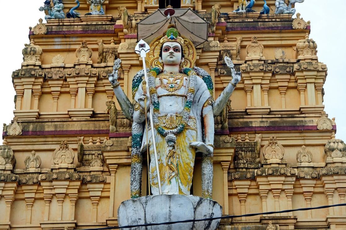 Lord Murugan at the Gopuram of the Sri Kathirvelayutha Swami Kovil in Pussellawa
