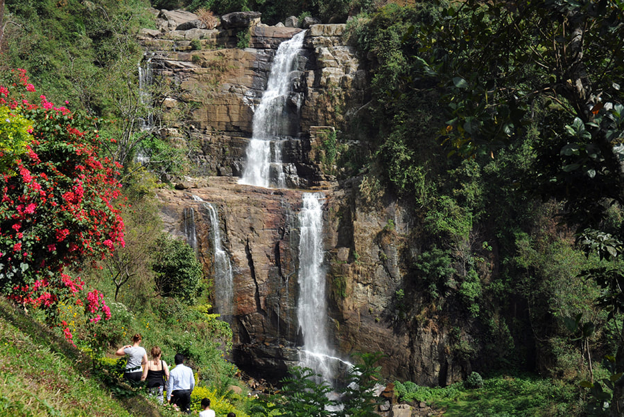 Ramboda Falls in Nuwara Eliya tea region