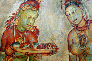 Cloud maidens frescos of UNESCO World Heritage Site Sigiriya in Sri Lanka