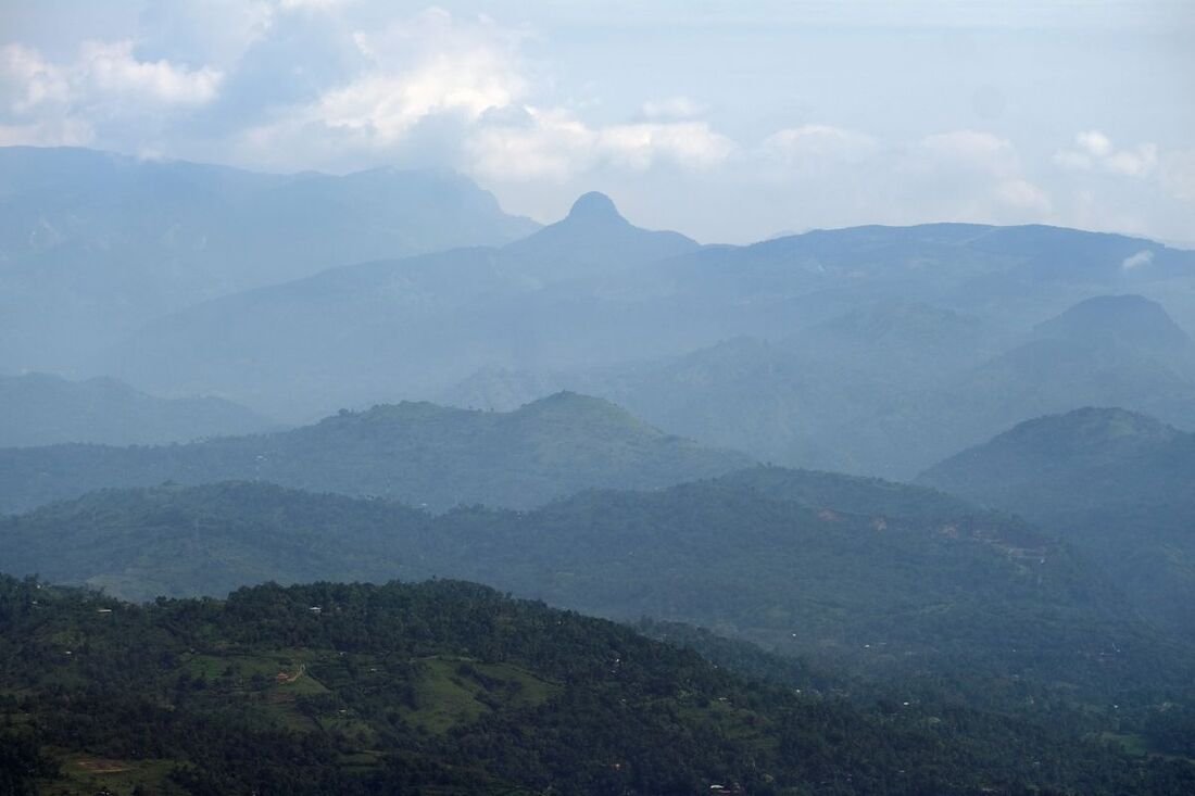 view from Taylor's Seat in Loolecondera Estate to Knuckles Range in the central highlands of Sri Lanka