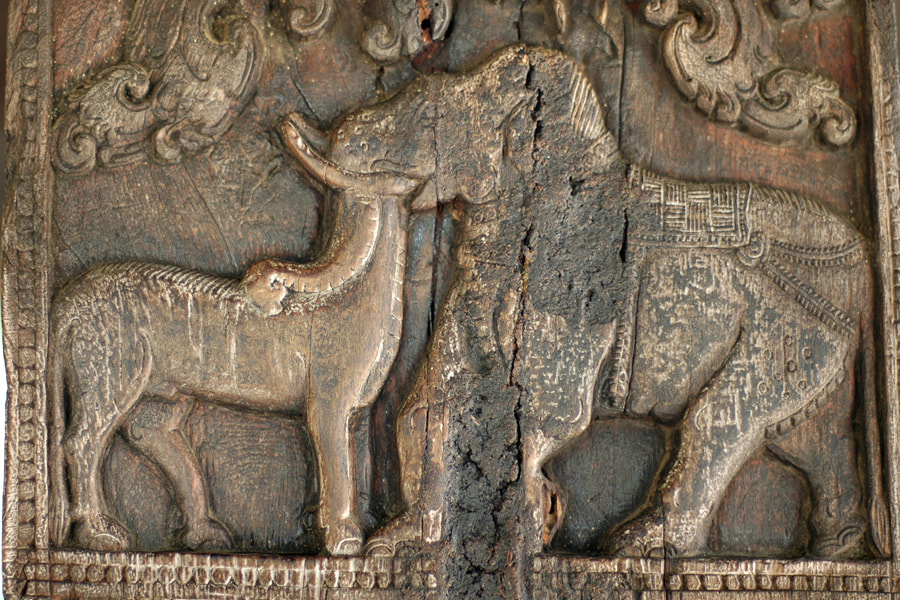 Vrishabha Kunjaraya bull and elephant depicted with shared head in Embekke in Sri Lanka